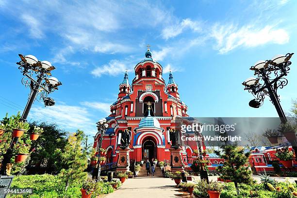 cathedral of our lady of kazan in irkutsk,russia. - irkutsk stockfoto's en -beelden