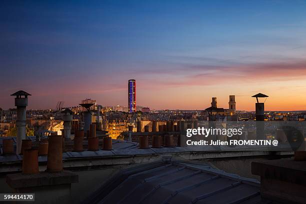 tour montparnasse & eglise saint-sulpice, paris - montparnasse stock pictures, royalty-free photos & images