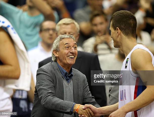 Svetislav Pesic , Trainer FC Bayern Basketball mit Nemanja Nedovic Euro Basket 2015 : Serbia - Germany