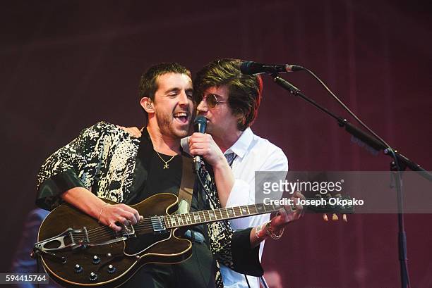 Miles Kane and Alex Turner of The Last Shadow Puppets performs on Day 6 at the Sziget Festival 2016 on August 16, 2016 in Budapest, Hungary.