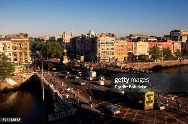 double decker bus on o'connell street - dublin stock pictures, royalty-free photos & images