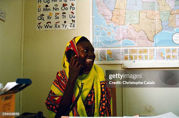 Sudanese Border, Kakuma Camp. Cultural orientation classes taught by the IOM in order to prepare the refugees for their new life in the USA : using a...