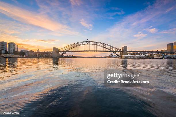 sydney harbour bridge and opera house view from macmahon point. - sydney harbour bridge night imagens e fotografias de stock