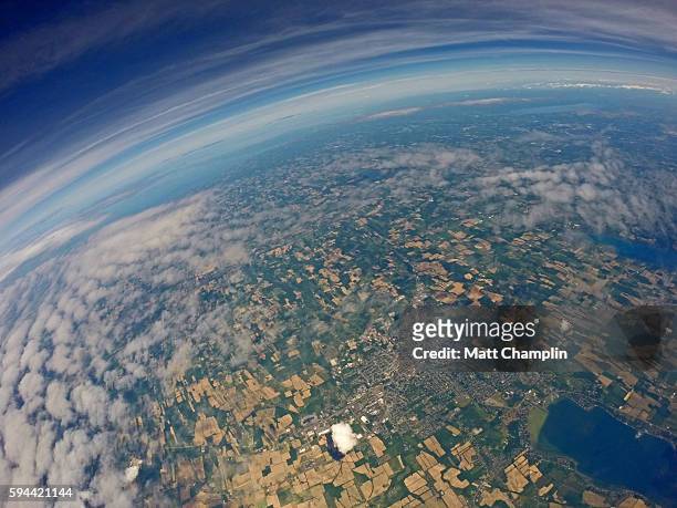 the finger lakes from near space weather balloon - lake auburn photos et images de collection