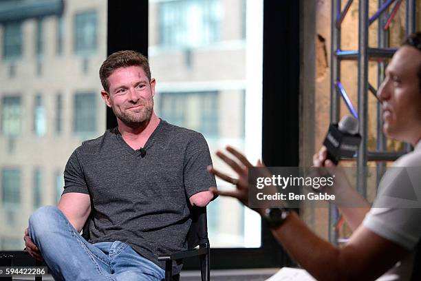 Former U.S. Army soldier Noah Galloway and sports columnist Jordan Schultz visit AOL Build to discuss his book "Living With No Excuses" at AOL HQ on...