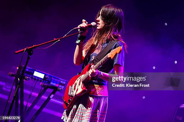 Theresa Wayman of Warpaint performs at the National Concert Hall on August 23, 2016 in Dublin, Ireland.