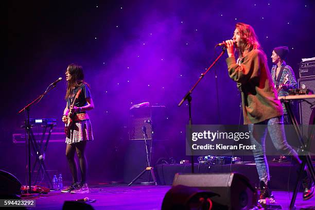 Theresa Wayman, Emily Kokal and Jenny Lee Lindberg of Warpaint performs at the National Concert Hall on August 23, 2016 in Dublin, Ireland.