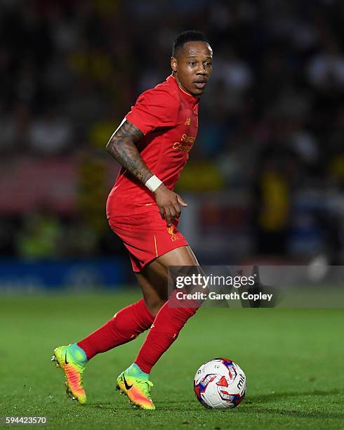 Nathaniel Clyne of Liverpool during the EFL Cup match between Burton Albion and Liverpool at Pirelli Stadium on August 23, 2016 in Burton upon Trent,...