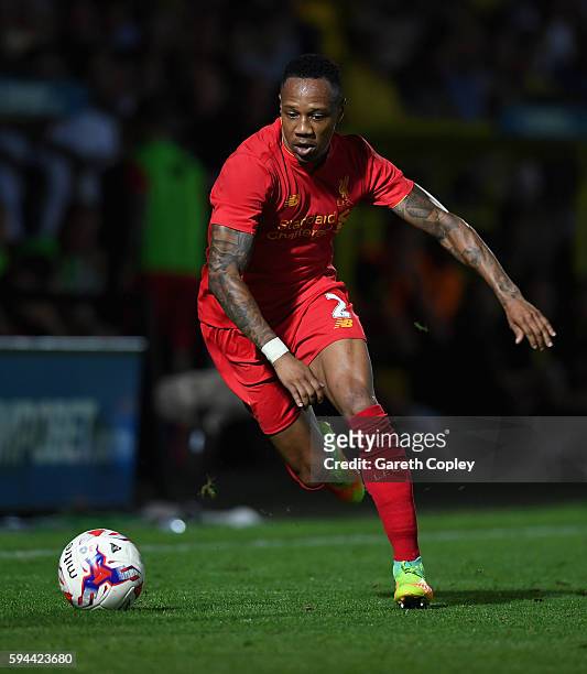 Nathaniel Clyne of Liverpool during the EFL Cup match between Burton Albion and Liverpool at Pirelli Stadium on August 23, 2016 in Burton upon Trent,...