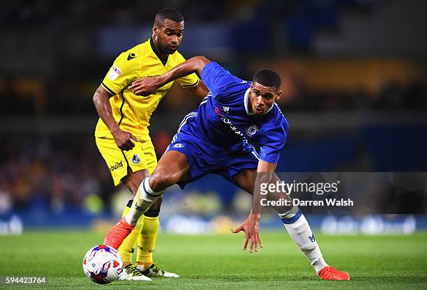Ruben Loftus-Cheek of Chelsea is closed down by Jermaine Easter of Bristol Rovers during the EFL Cup second round match between Chelsea and Bristol...