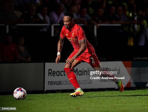Nathaniel Clyne of Liverpool during the EFL Cup match between Burton Albion and Liverpool at the Pirelli Stadium on August 23, 2016 in Burton upon...