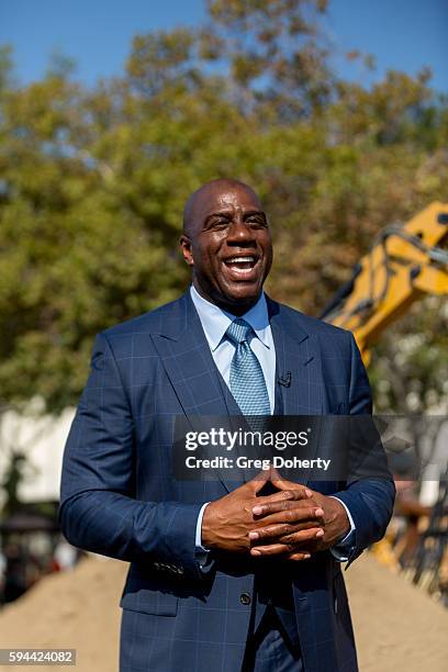 Owner Earvin "Magic" Johnson attends the Los Angeles Football Club Stadium Groundbreaking Ceremony on August 23, 2016 in Los Angeles, California.