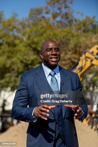 Owner Earvin "Magic" Johnson attends the Los Angeles Football Club Stadium Groundbreaking Ceremony on August 23, 2016 in Los Angeles, California.