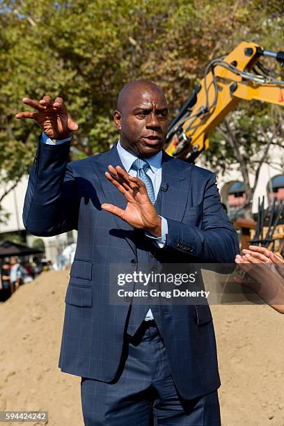 Owner Earvin "Magic" Johnson attends the Los Angeles Football Club Stadium Groundbreaking Ceremony on August 23, 2016 in Los Angeles, California.