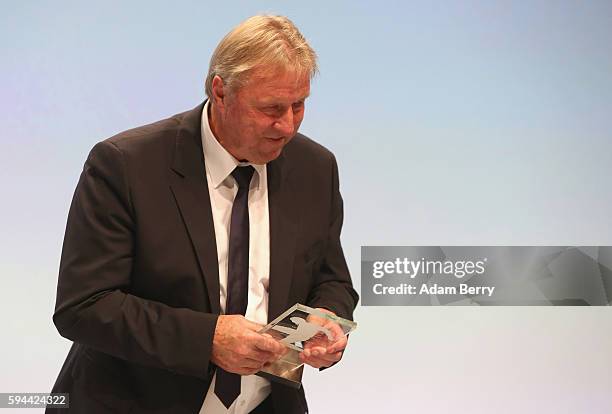 Former soccer coach Horst Hrubesch attends a Bundesliga gala award evening on August 23, 2016 in Berlin, Germany. Former soccer player Uwe Seeler,...