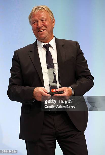 Former soccer coach Horst Hrubesch attends a Bundesliga gala award evening on August 23, 2016 in Berlin, Germany. Former soccer player Uwe Seeler,...