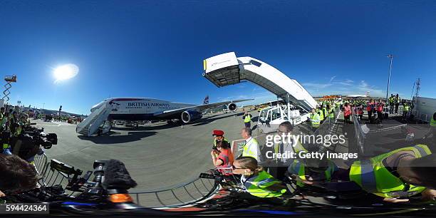 Team GB athletes disembark after arriving home at Heathrow Airport on August 23, 2016 in London, England. The 2016 British Olympic Team arrived back...