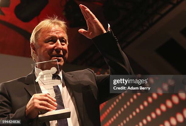 Former soccer coach Horst Hrubesch attends a Bundesliga gala award evening on August 23, 2016 in Berlin, Germany. Former soccer player Uwe Seeler,...