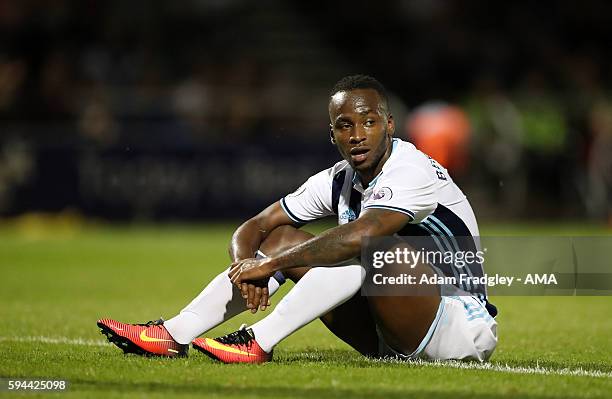 Dejected Saido Berahino of West Bromwich Albion after losing 4-3 on penalties during the EFL Cup fixture between Northampton Town and West Bromwich...