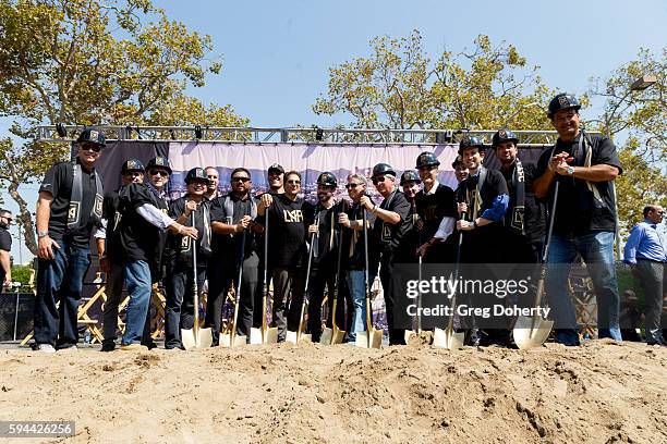 Owners perform the ground breaking at the Los Angeles Football Club Stadium Groundbreaking Ceremony on August 23, 2016 in Los Angeles, California.