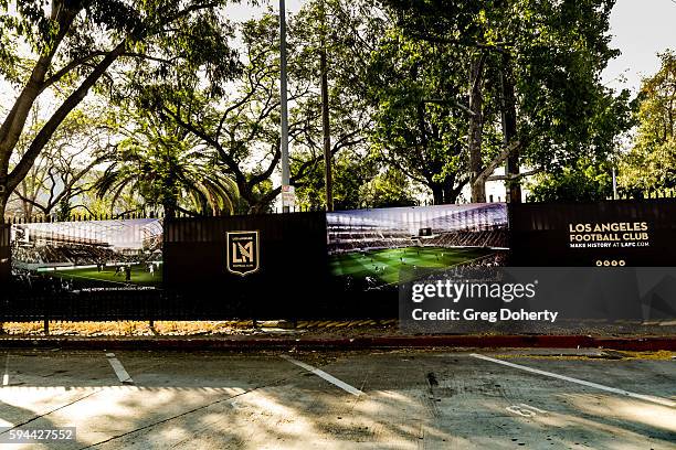 General Atmosphere picture surrounding the Los Angeles Football Club Stadium Groundbreaking Ceremony on August 23, 2016 in Los Angeles, California.