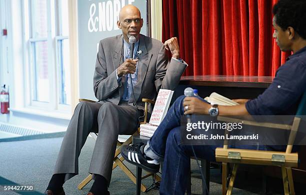 Former NBA pplayer, Kareem Abdul-Jabbar signs copies of "Writings on the Wall: Searching for a New Equality Beyond Black and White" at Barnes & Noble...