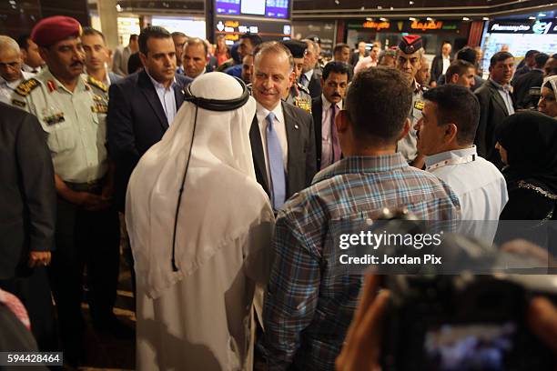 Prince Faisal Bin Al Hussein greats medallist family as he attends to welcome home Jordanian Olympic gold medallist Ahmad Abu Goush and other olympic...