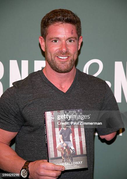 Noah Galloway signs copies of 'Living With No Excuses: The Remarkable Rebirth Of An American Soldier' at Barnes & Noble Tribeca on August 23, 2016 in...