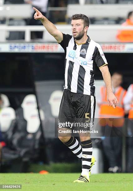 Grant Hanley of Newcastle during the EFL Cup second round match between Newcastle United and Cheltenham Town at St. James Park on August 23, 2016 in...