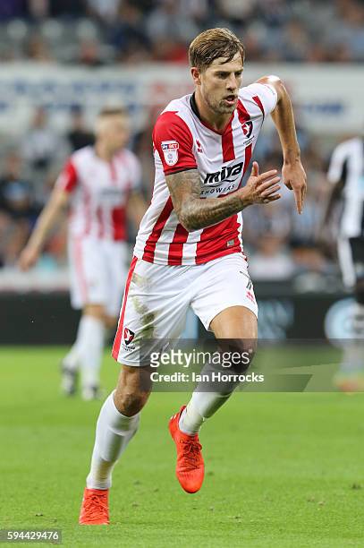 Harry Pelll of Cheltenham during the EFL Cup second round match between Newcastle United and Cheltenham Town at St. James Park on August 23, 2016 in...