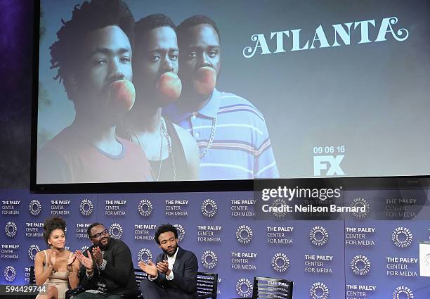 Zazie Beetz, Brian Tyree Henry and Donald Glover speak onstage at the "Atlanta" New York Screening at The Paley Center for Media on August 23, 2016...