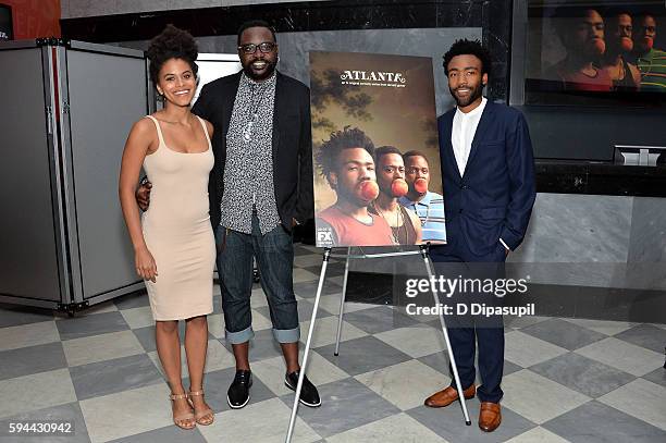 Zazie Beetz, Brian Tyree Henry, and Donald Glover attend the "Atlanta" New York screening at The Paley Center for Media on August 23, 2016 in New...