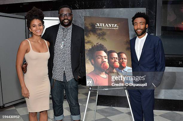 Zazie Beetz, Brian Tyree Henry, and Donald Glover attend the "Atlanta" New York screening at The Paley Center for Media on August 23, 2016 in New...