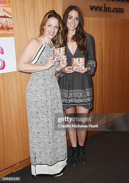 Jessie Mueller and Sara Bareilles from the cast of Cast of "Waitress" performs songs from the Original Broadway Cast Recording at Barnes & Noble,...