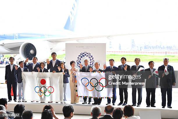 Delegates including Rio de Janeiro Olympic Japan squad General Superintendent Yuji Takada , Sub-Leader Yasuhiro Yamashita, Leader Seiko Hashimoto,...