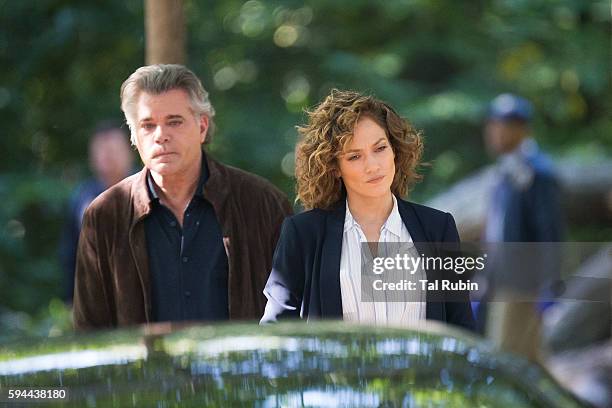 Jennifer Lopez and Ray Liotta are seen at the film set of "Shades of Blue" in Prospect Park on August 23, 2016 in New York City.