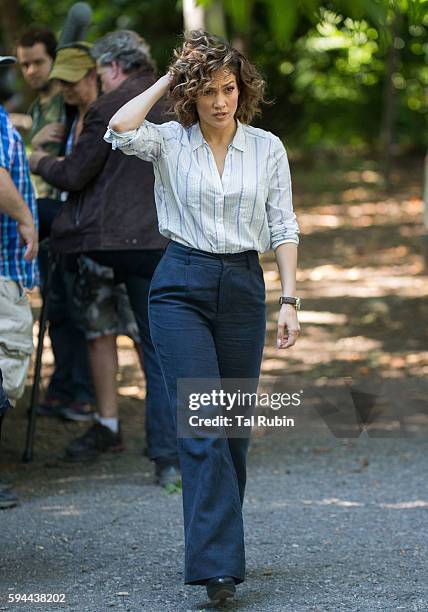 Jennifer Lopez is seen at the film set of "Shades of Blue" in Prospect Park on August 23, 2016 in New York City.