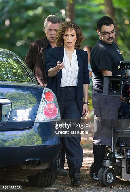Jennifer Lopez and Ray Liotta are seen at the film set of "Shades of Blue" in Prospect Park on August 23, 2016 in New York City.