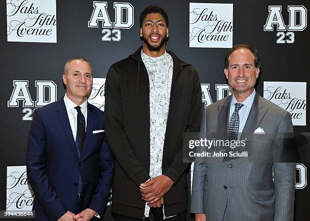 Todd Hoyles, VP & GM Saks Fifth Avenue Beverly Hills, Anthony Davis and Tom Ott, SVP GMM Menswear attend Saks Fifth Avenue Beverly Hills launch of...