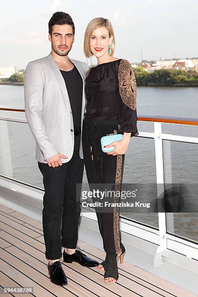 Wolke Hegenbarth and her boyfriend Oliver Vaid attend the Fashion2Night event at EUROPA 2 on August 23, 2016 in Hamburg, Germany.
