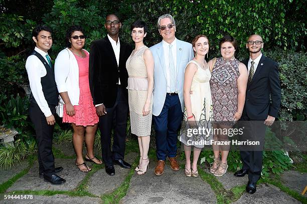 Teen Cancer survivers Jairo Chamagua; Karla Olvera, event co-host Lawrence Charles, Founder Charles and Co.Organic Tea Company, actress Victoria...