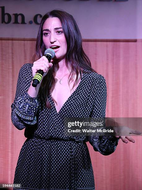 Sara Bareilles performing at the "Waitress" CD Signing of the Original Broadway Cast Recording at Barnes & Noble 86th street on August 23, 2016 in...