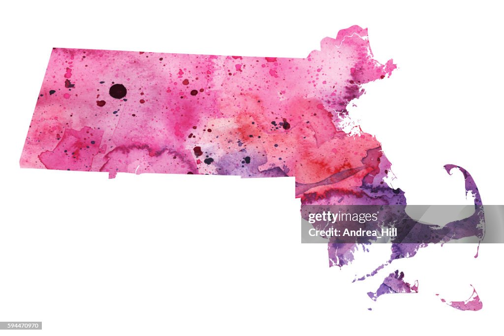 Map of Massachusetts with Watercolor Texture - Raster Illustration