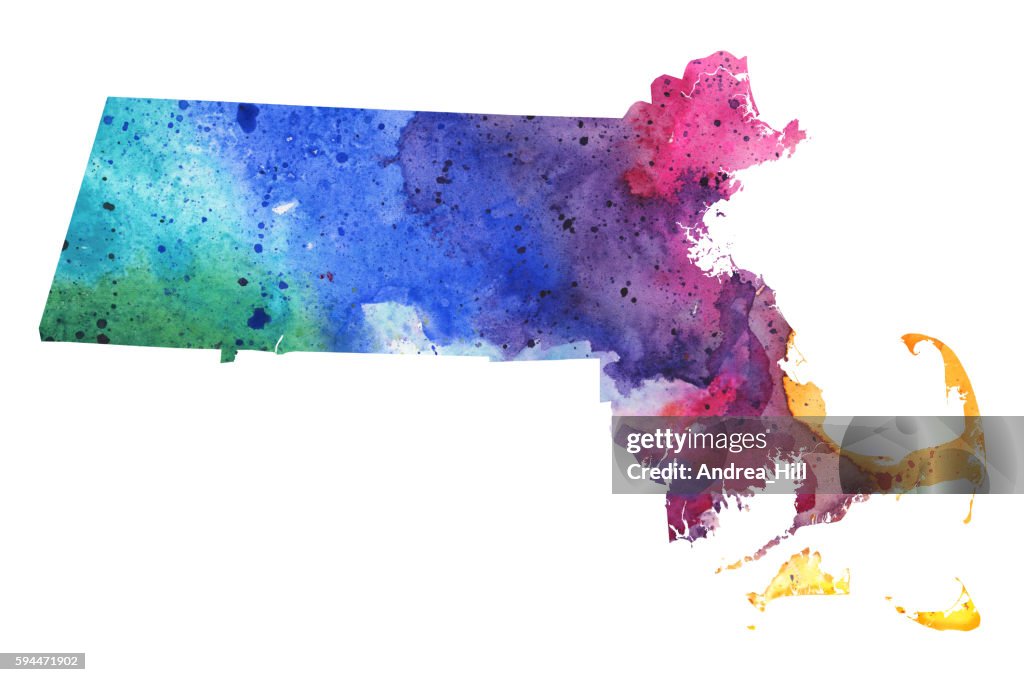 Map of Massachusetts with Watercolor Texture - Raster Illustration