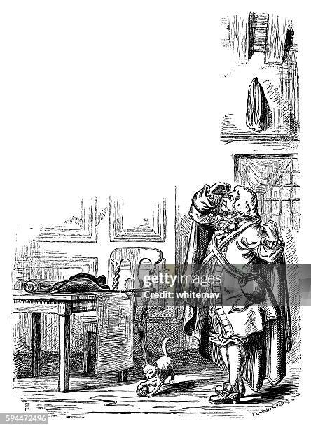 eighteenth century man putting on his cloak - man changing clothes stock illustrations