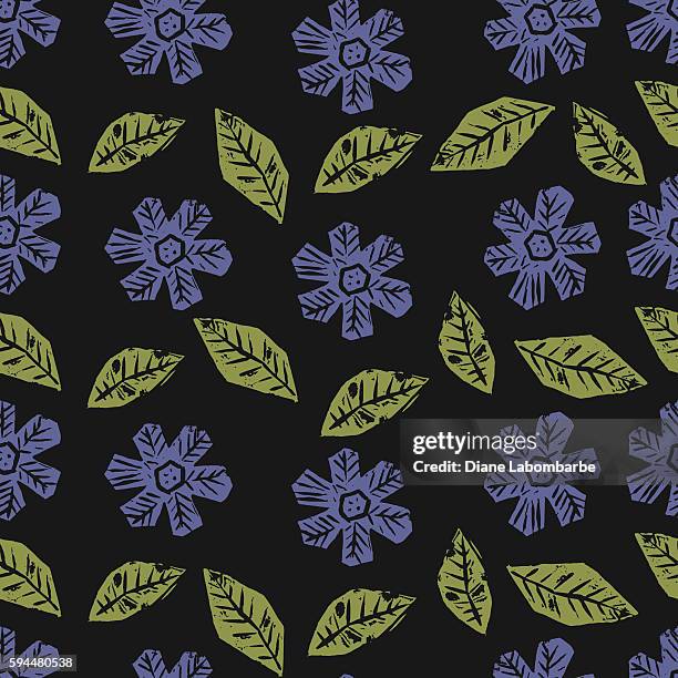 linolschnitt block print nahtlose muster - linolschnitt stock-grafiken, -clipart, -cartoons und -symbole