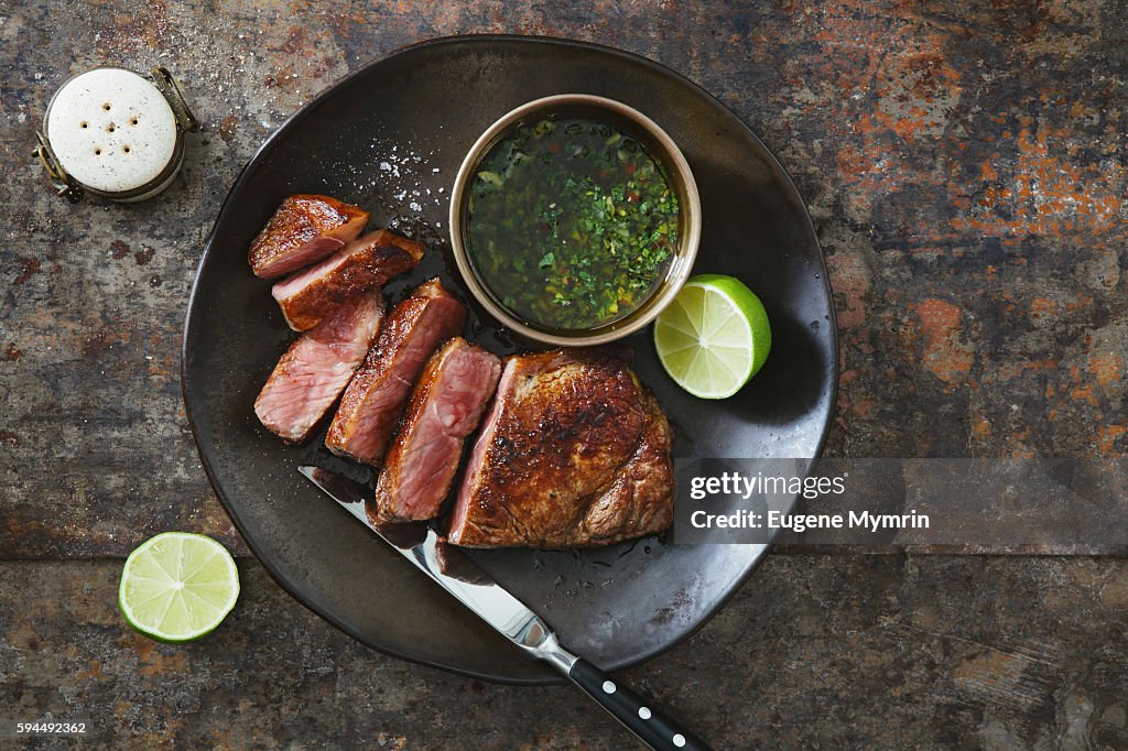 Strip steak with chimichurri sauce