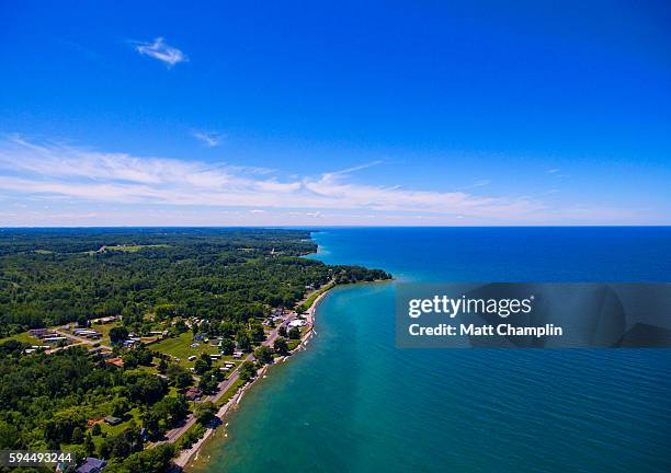 aerial of oswego harbor and lake ontario - lake ontario stock pictures, royalty-free photos & images