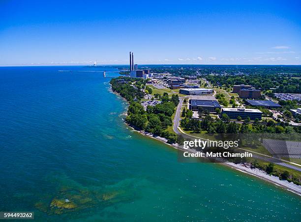 aerial of oswego harbor and lake ontario - ontariosee stock-fotos und bilder