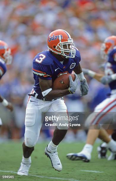 Lito Sheppard of the Florida Gators carries the ball during the game against the Ball State Cardinals at Florida Field in Gainsville, Florida. The...